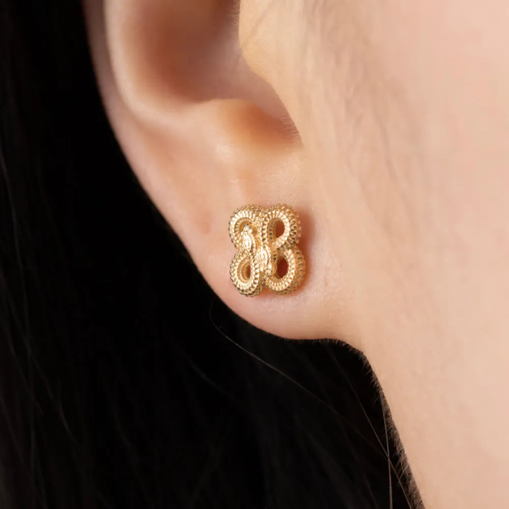 Customized 14K Gold Double Snake Stud Earrings Details 03