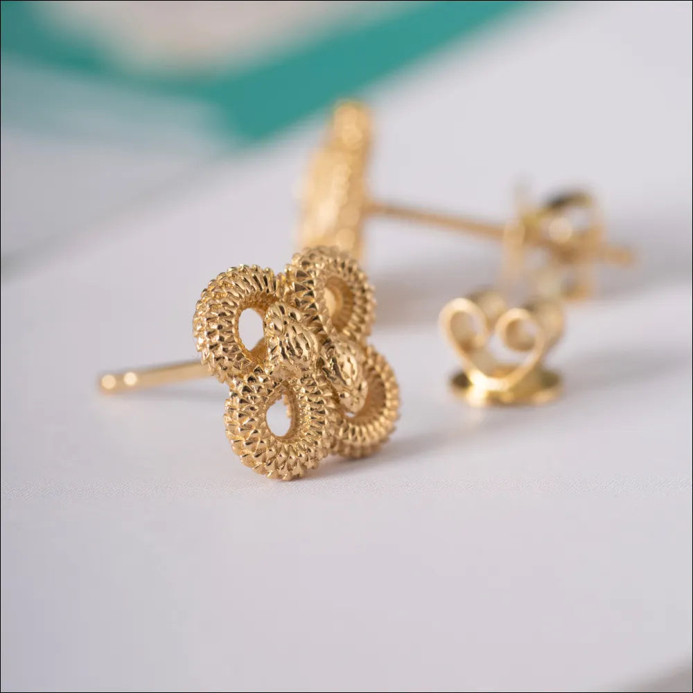 Customized 14K Gold Double Snake Stud Earrings Details 04
