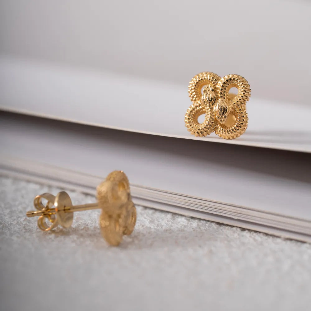 Customized 14K Gold Double Snake Stud Earrings Details 07