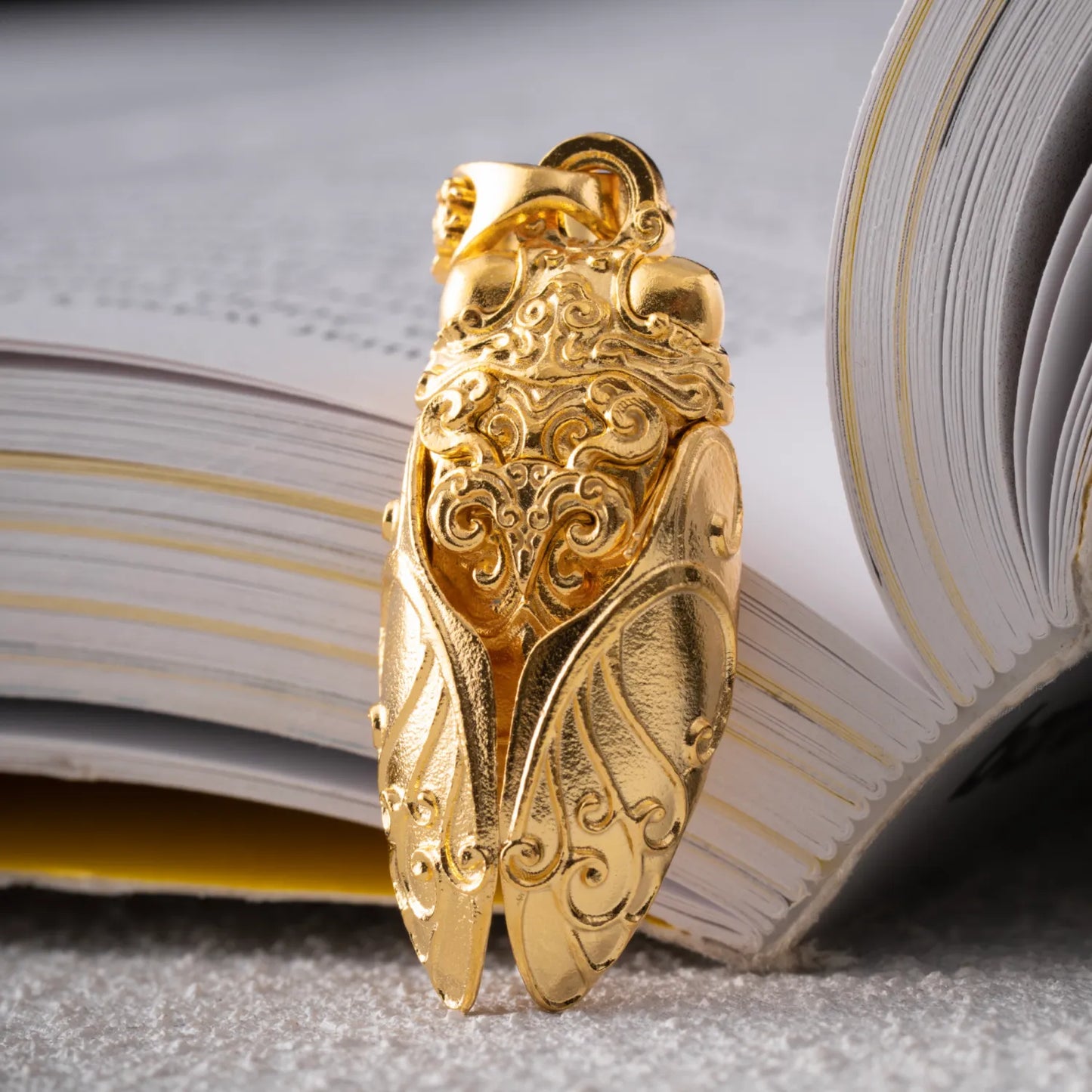 Customized Full 14K Gold Cicada Pendant Details 02