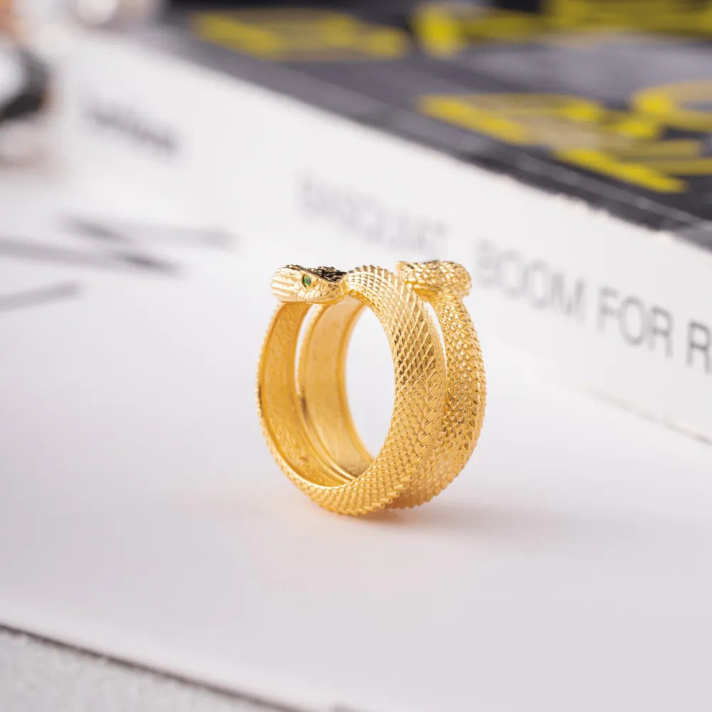 Customized 24K Gold Amphisbaena Triple Layer Ring Details 05