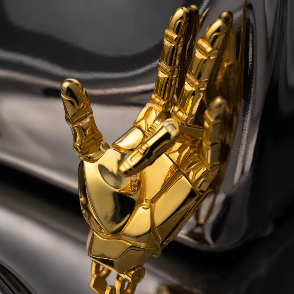 Customized Gold Vermeil Mechanical Hand Pendant Left Details 07