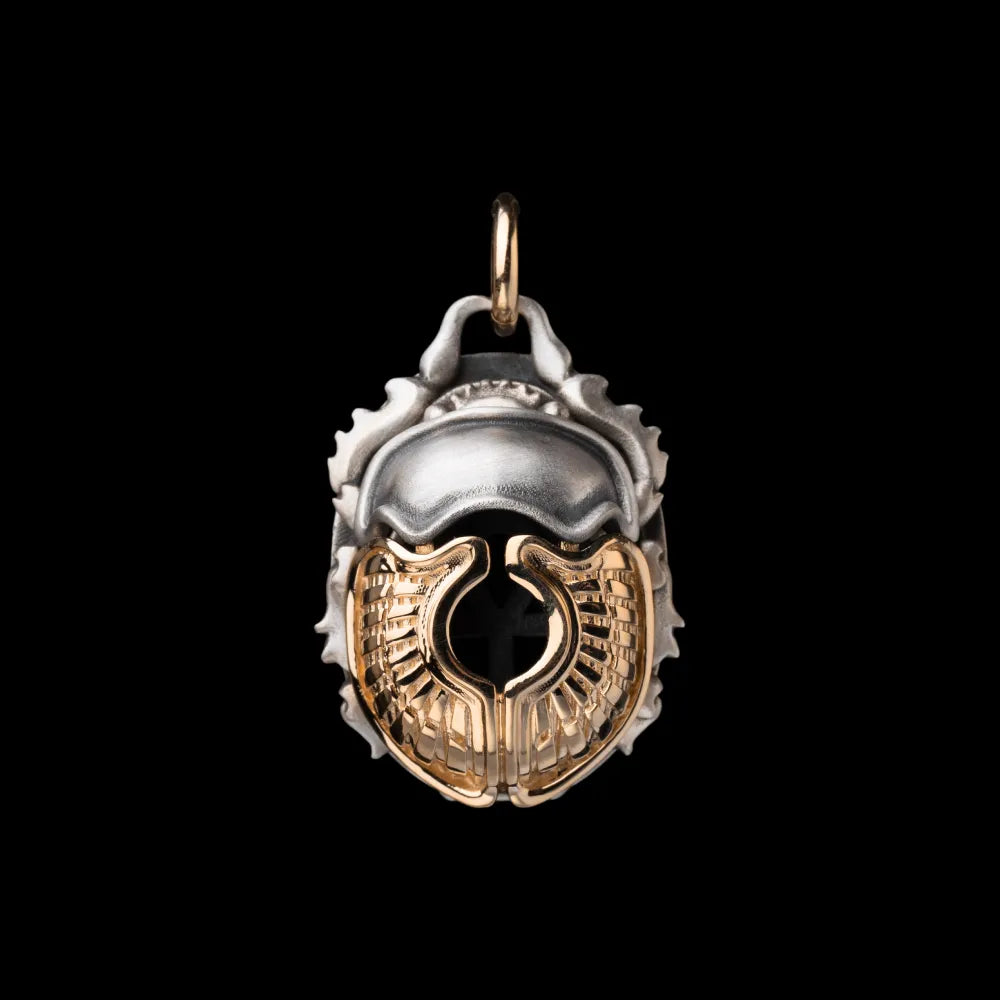 Customized OX.Silver With 14K Gold Scarab Pendant Details 01