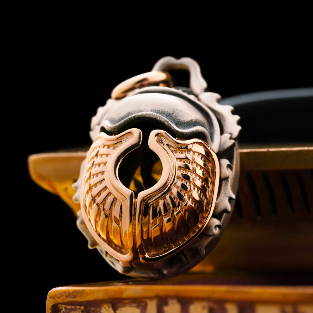 Customized OX.Silver With 14K Gold Scarab Pendant Details 02