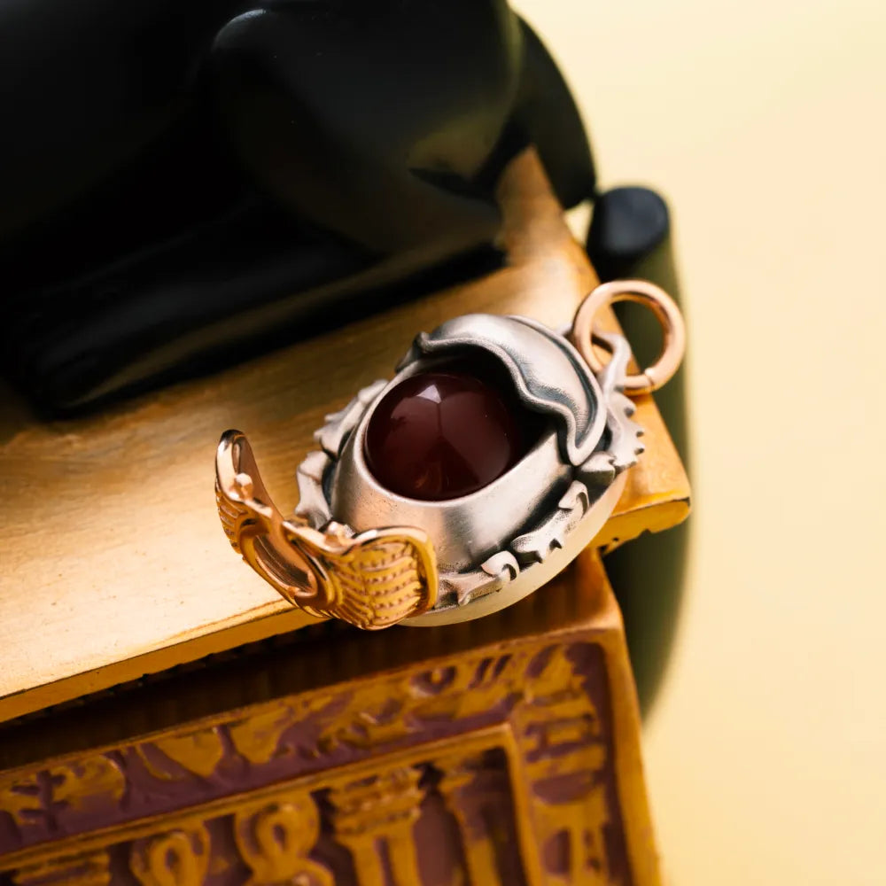 Customized OX.Silver With 14K Gold Scarab Pendant Details 04