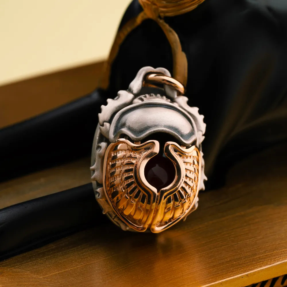 Customized OX.Silver With 14K Gold Scarab Pendant Details 05