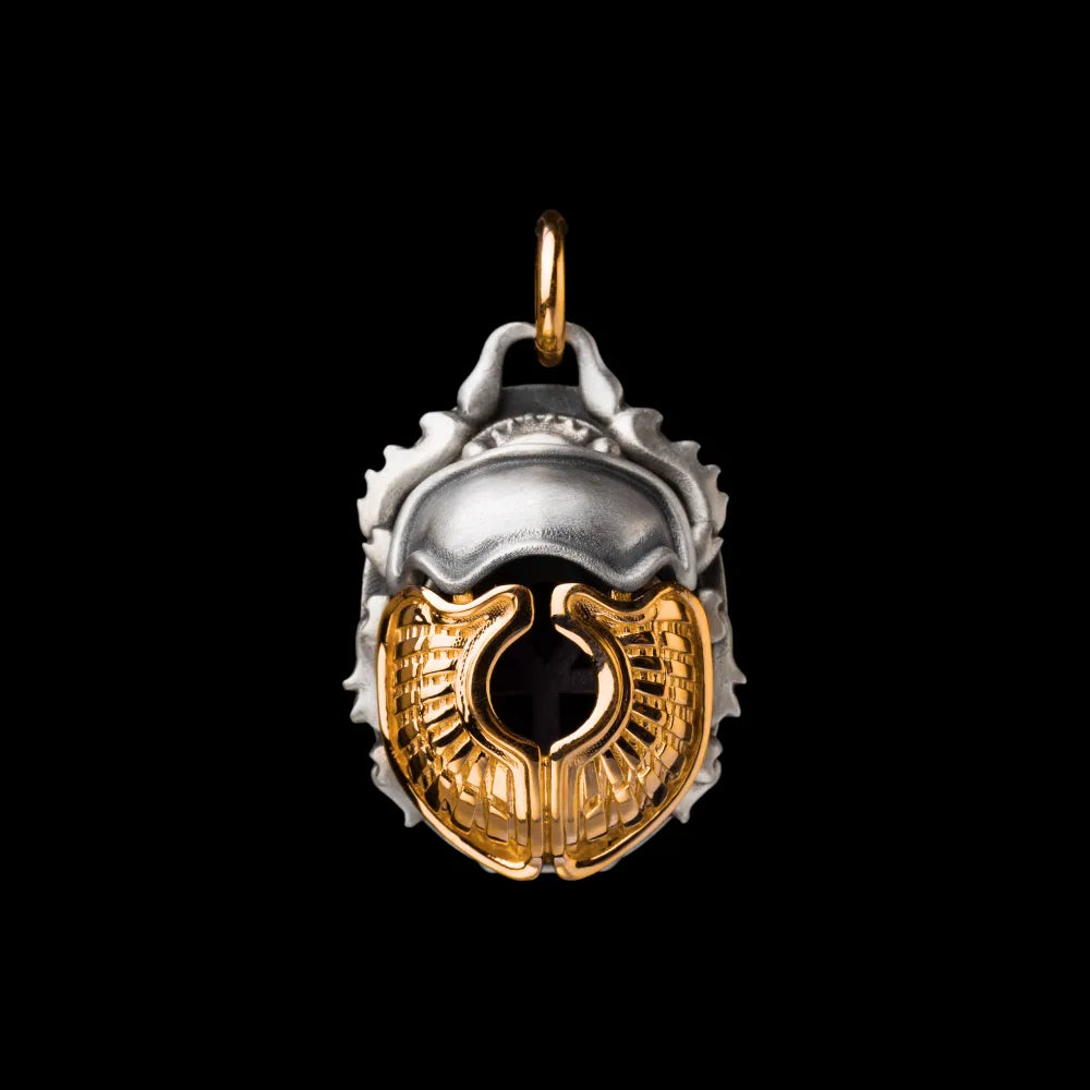 Customized OX.Silver With 24K Gold Scarab Pendant Details 01