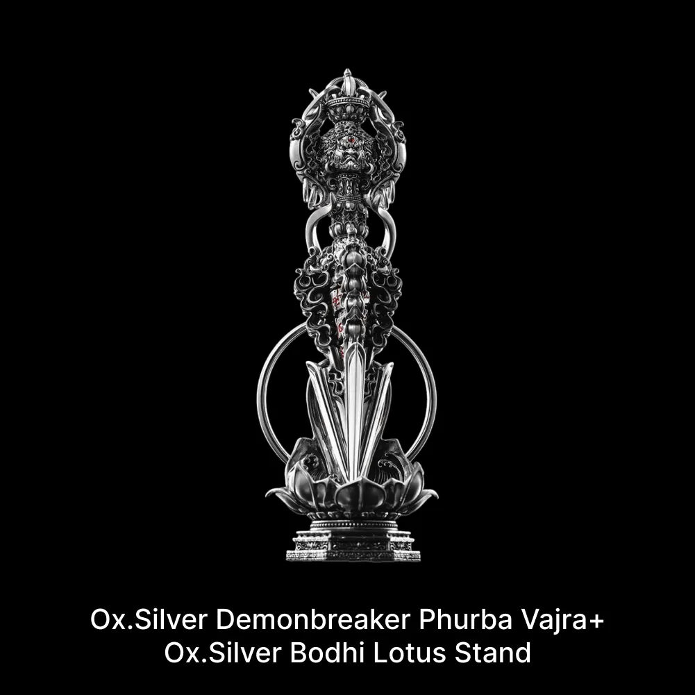 Customized Ox.Silver Demonbreaker Phurba Vajra With Bodhi Lotus Stand Details 02