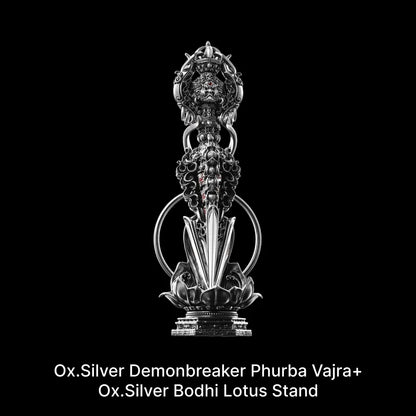 Customized Ox.Silver Demonbreaker Phurba Vajra With Bodhi Lotus Stand Details 02