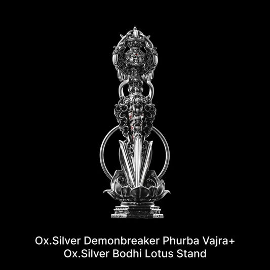 Customized Ox.Silver Demonbreaker Phurba Vajra With Bodhi Lotus Stand Details 02
