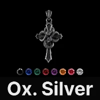 Double Snake Cross Pendant Oxidized Silver & Gemstone