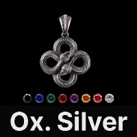 Double Snake Pendant Oxidized Silver & Gemstone