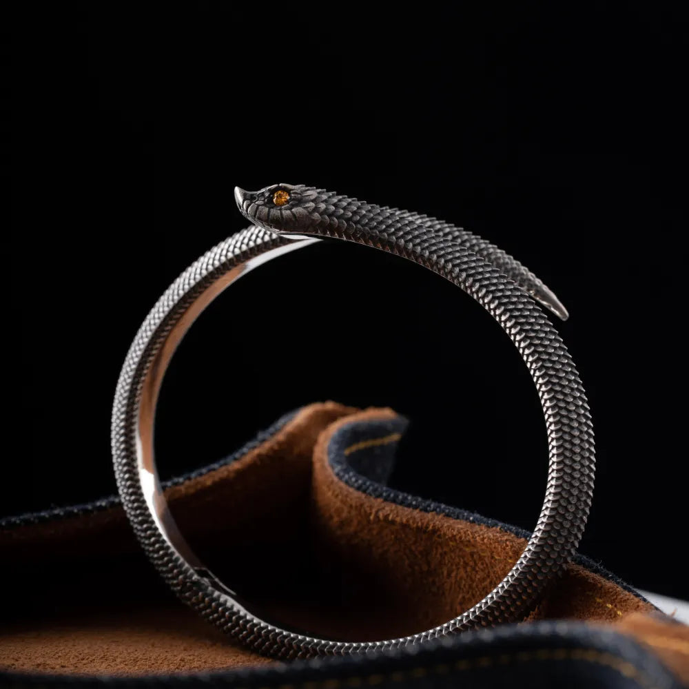 Customized Oxidized Silver Hognose Snake Bracelet Details 02