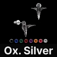 Hummingbird Earrings Oxidized Silver & Gemstone