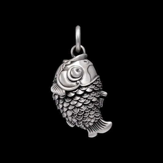 Customized Oxidized Silver Koi Fidget Pendant Details 01