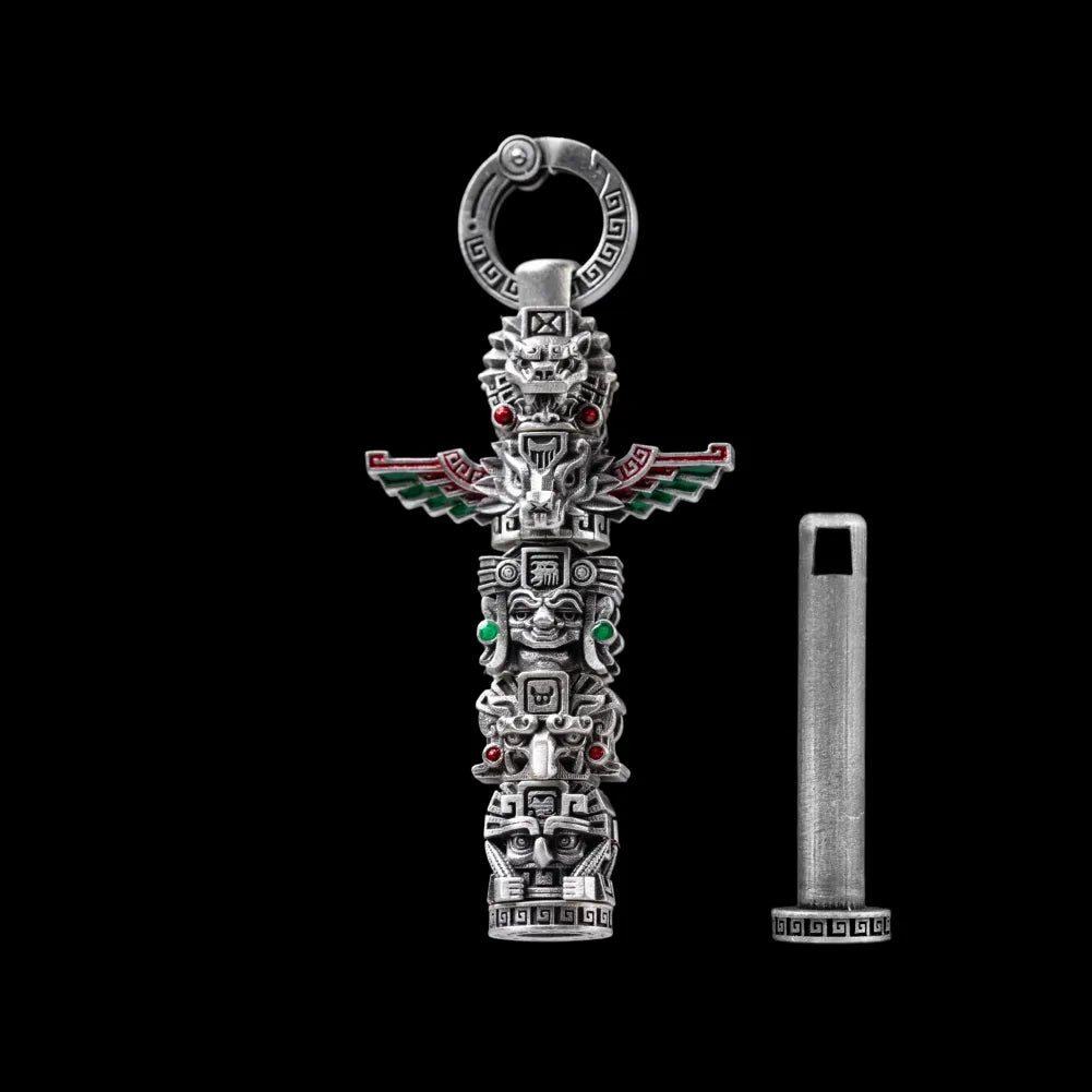 Customized Oxidized Silver Mayan Totem Pendant Details 01