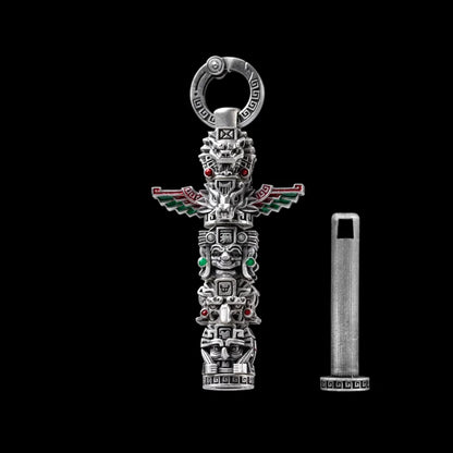 Customized Oxidized Silver Mayan Totem Pendant Details 01