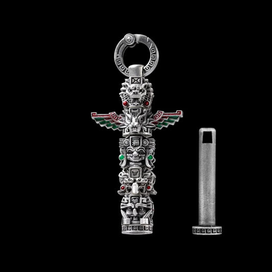Customized Oxidized Silver Mayan Totem Pendant Details 01