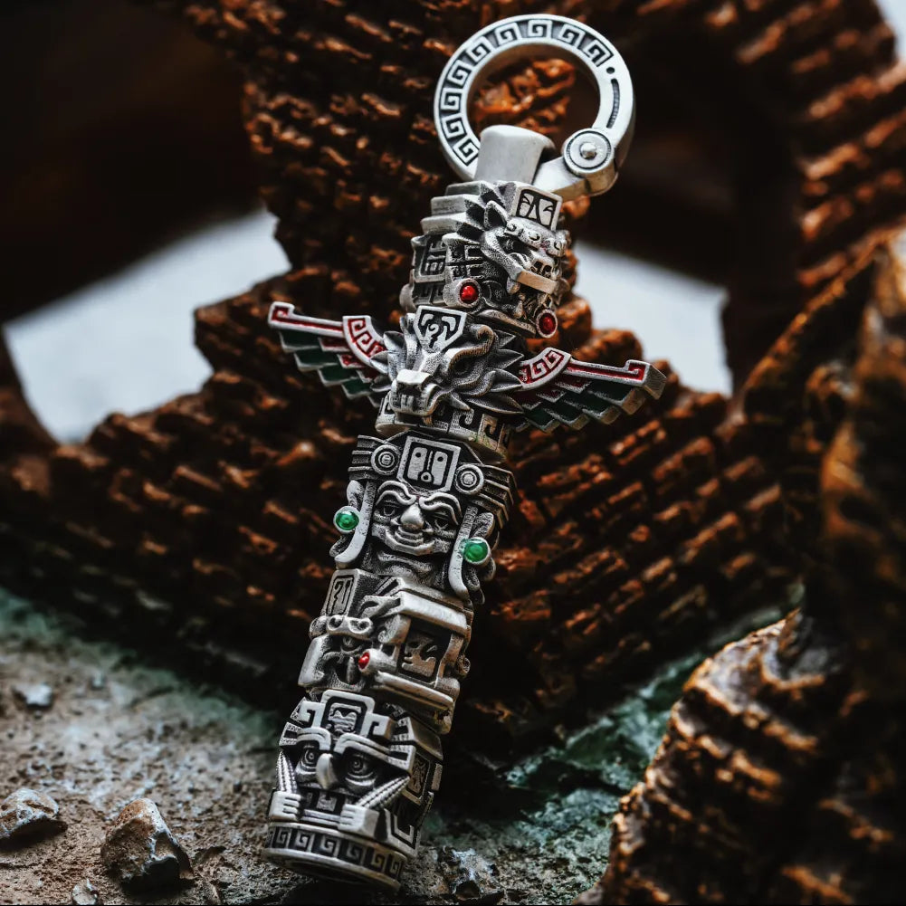 Customized Oxidized Silver Mayan Totem Pendant Details 02