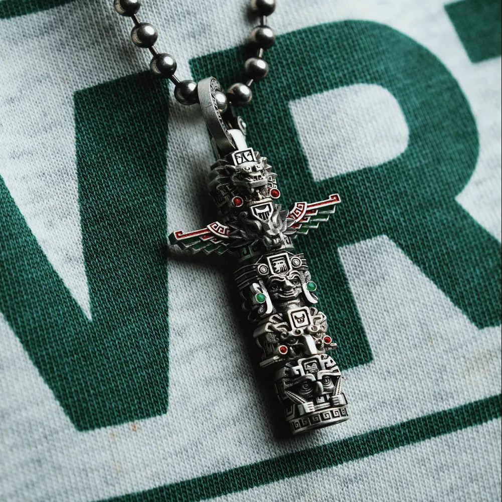 Customized Oxidized Silver Mayan Totem Pendant Details 03