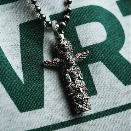 Customized Oxidized Silver Mayan Totem Pendant Details 03