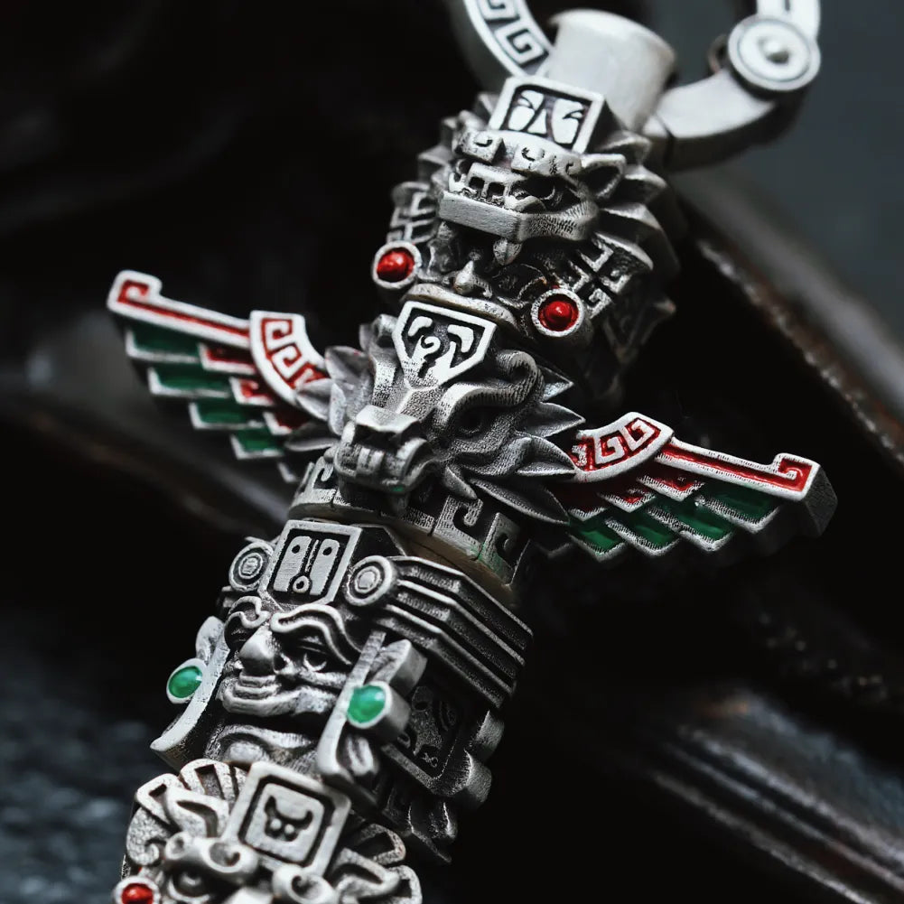 Customized Oxidized Silver Mayan Totem Pendant Details 04