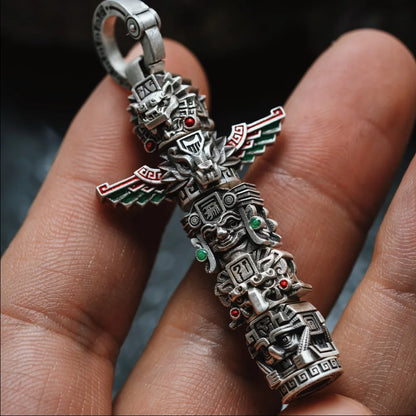 Customized Oxidized Silver Mayan Totem Pendant Details 05