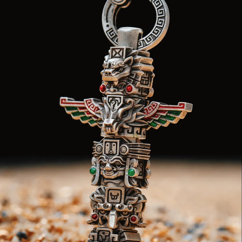 Customized Oxidized Silver Mayan Totem Pendant Details 06