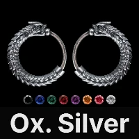 Ouroboros Earrings Oxidized Silver & Gemstone