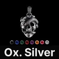 Skull & Snake Pendant Oxidized Silver & Gemstone