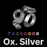 Snake Ring Oxidized Silver & Gemstone