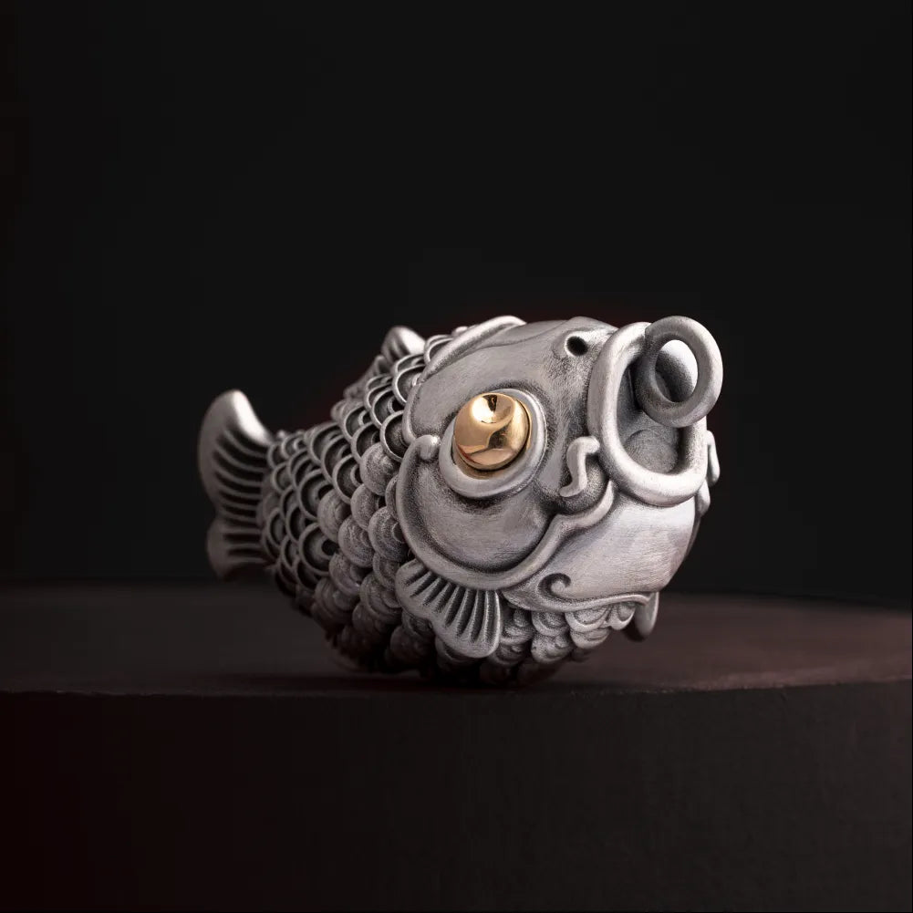 Customized Oxidized Silver With 18K Gold Koi Fidget Pendant details 02