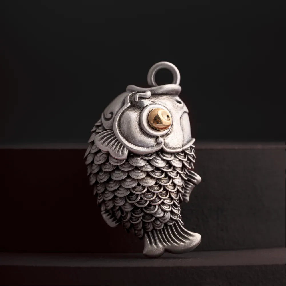 Customized Oxidized Silver With 18K Gold Koi Fidget Pendant details 03