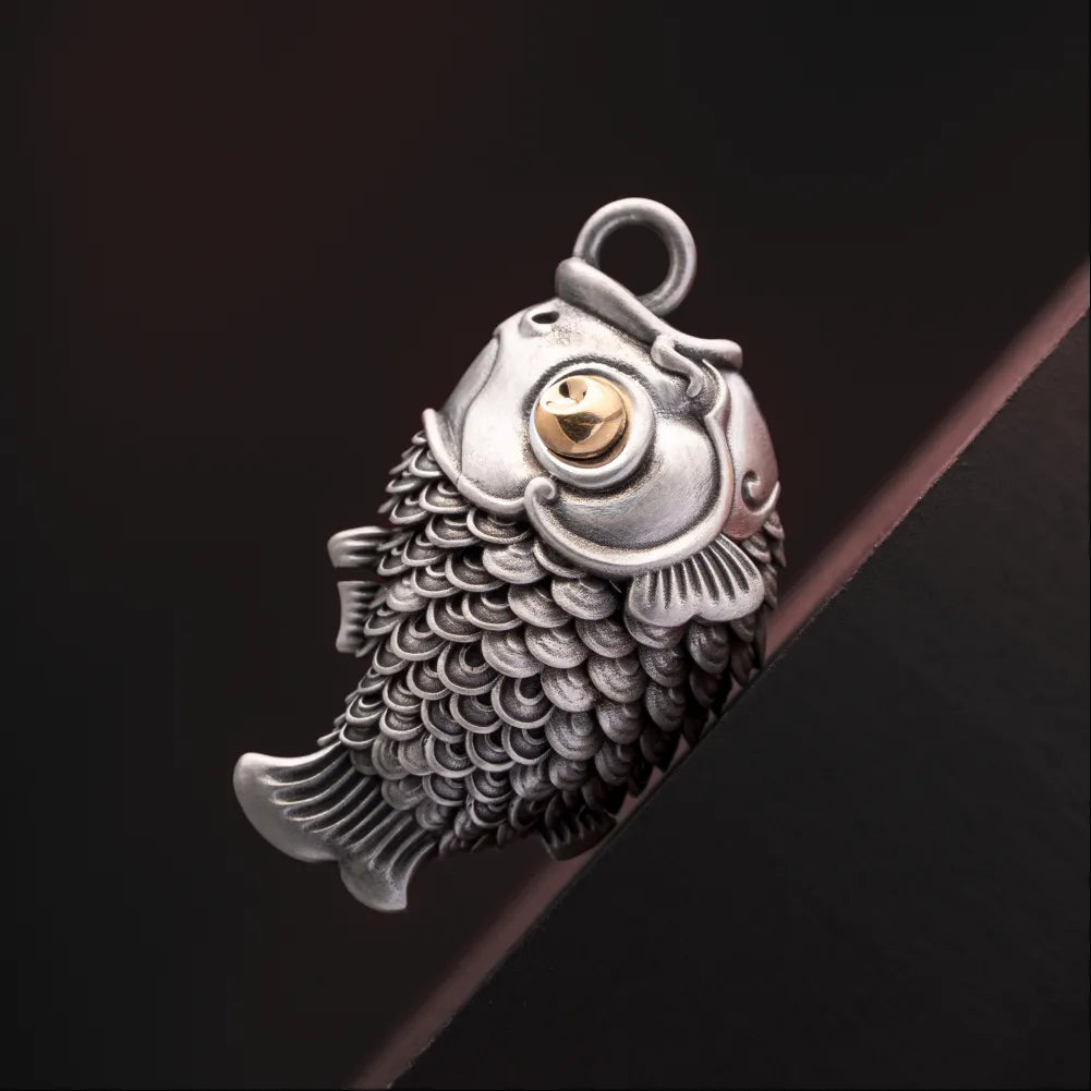 Customized Oxidized Silver With 18K Gold Koi Fidget Pendant details 05