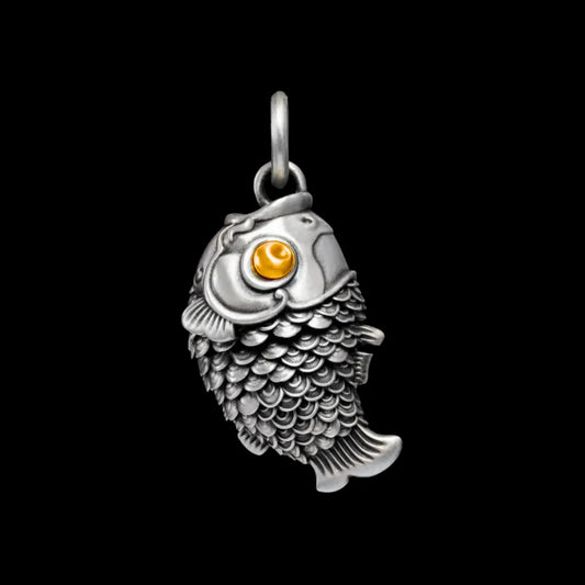 Customized Oxidized Silver With 24K Gold Koi Fidget Pendant details 01