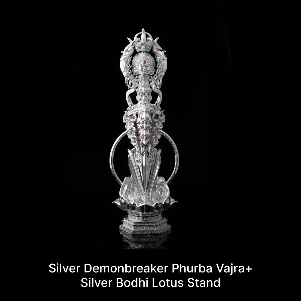 Customized Silver Demonbreaker Phurba Vajra With Bodhi Lotus Stand Details 01