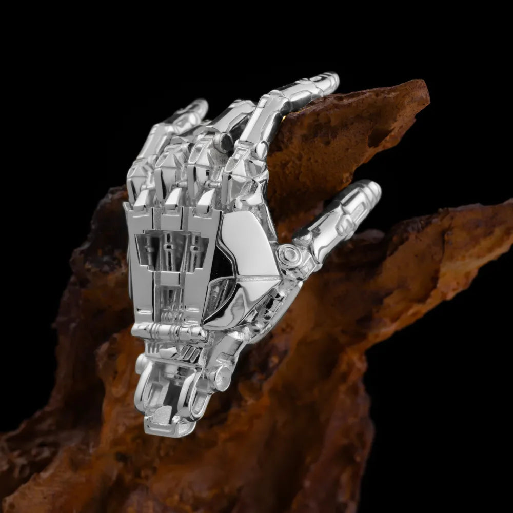 Customized Silver Mechanical Hand Pendant Left Details 02