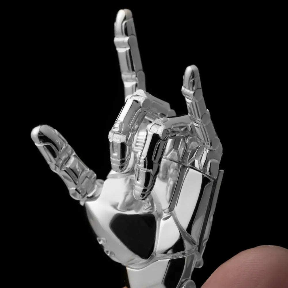 Customized Silver Mechanical Hand Pendant Left Details 05