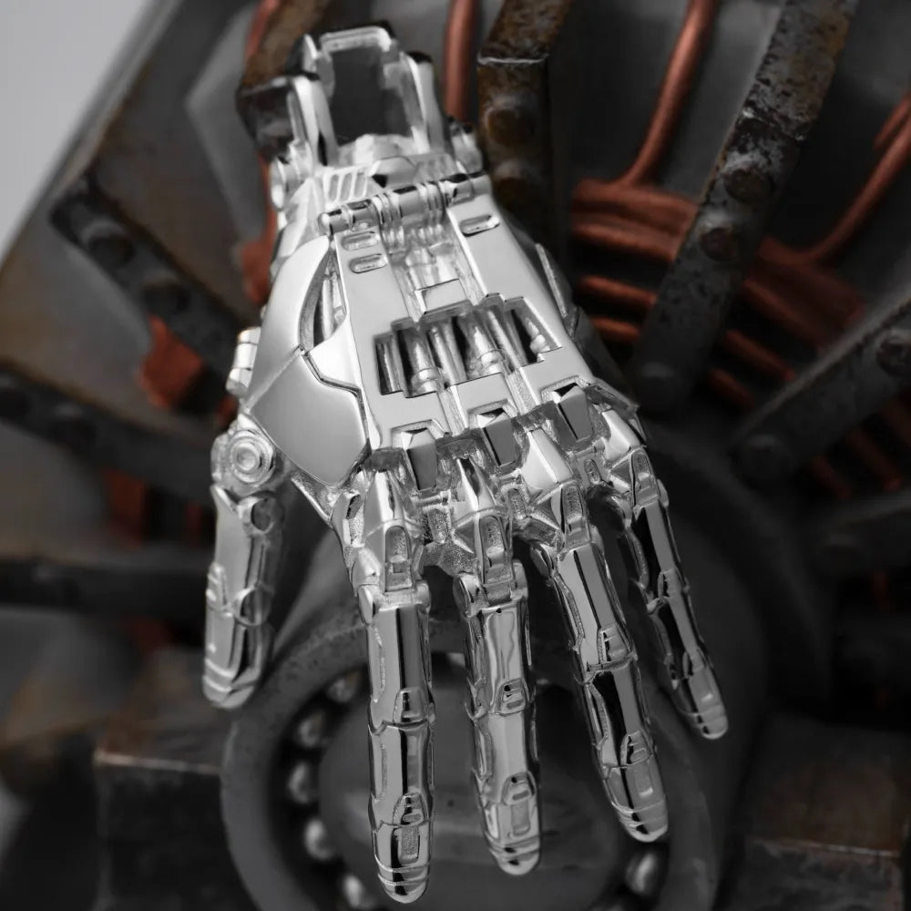 Customized Silver Mechanical Hand Pendant Left Details 06