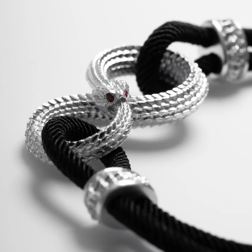 Customized Silver Ouroboros Rope Bracelet Details 04