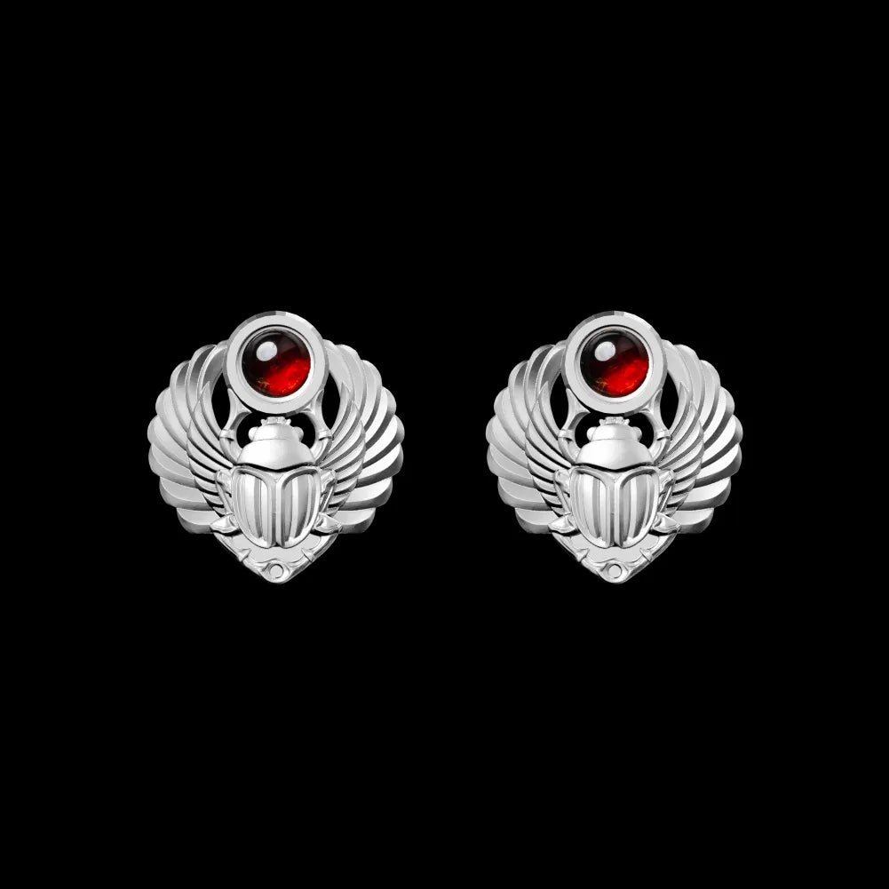 Customized Silver Scarab Studs Details A Pair