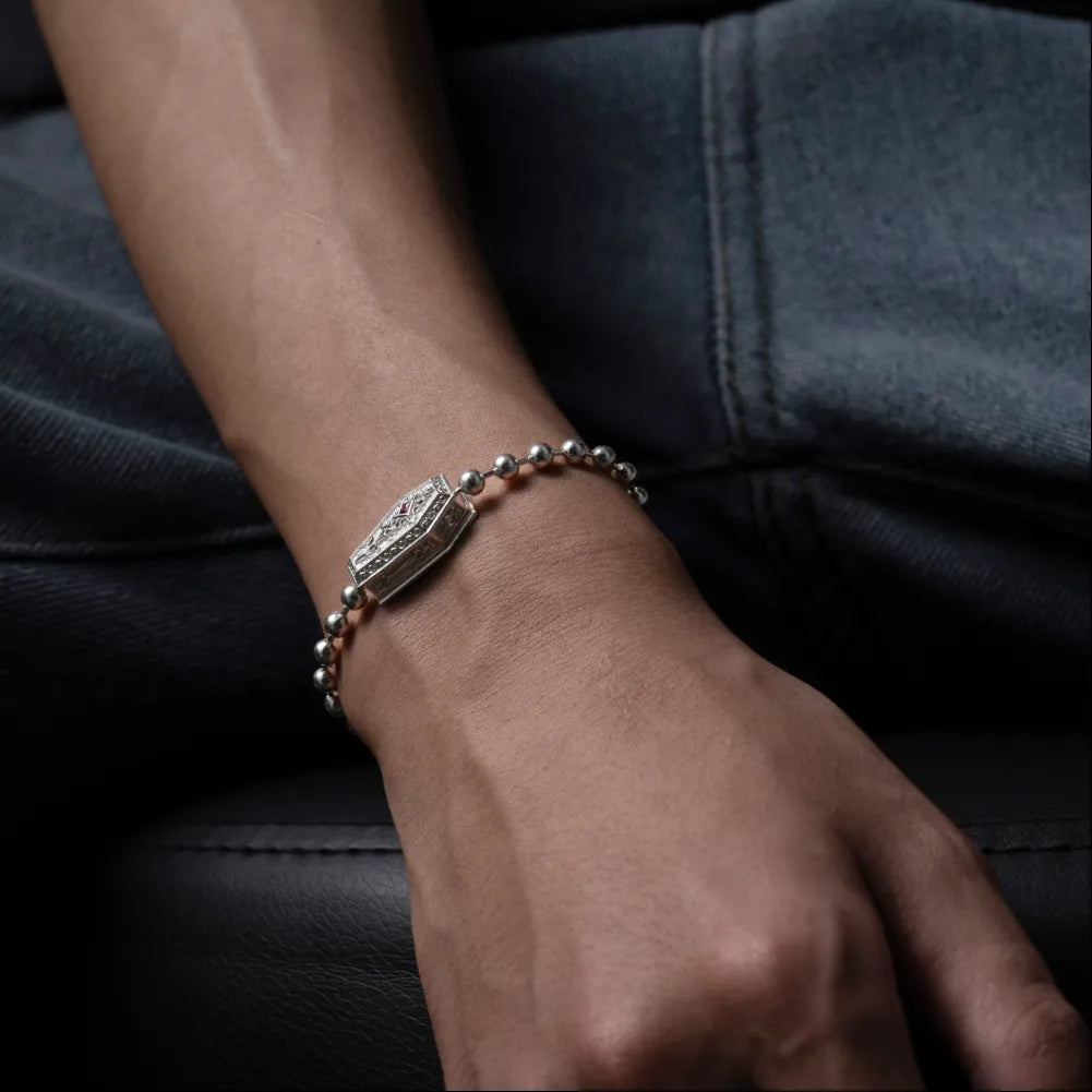 Customized Silver Vampire Coffin Ball Chain Bracelet Details 01