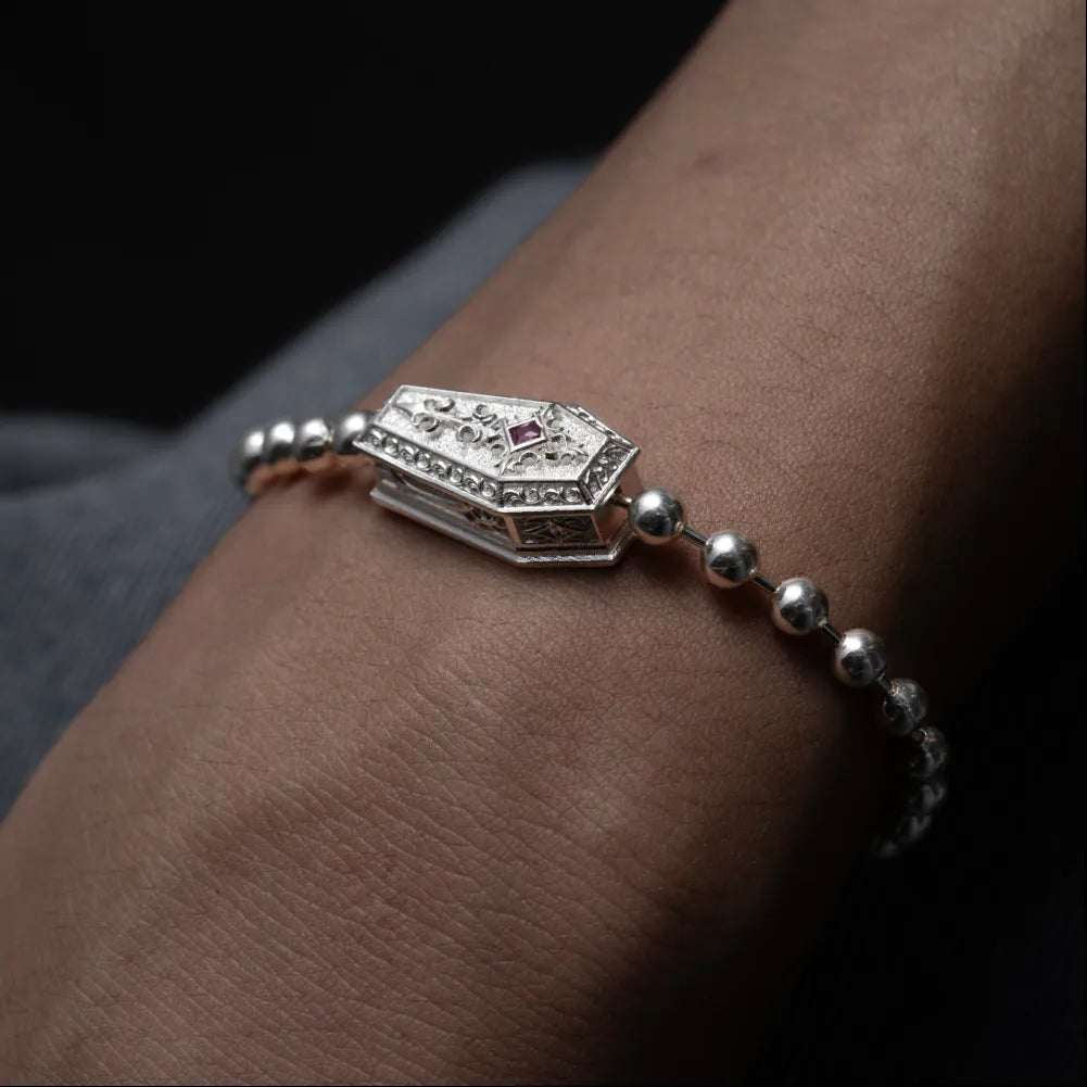 Customized Silver Vampire Coffin Ball Chain Bracelet Details 02