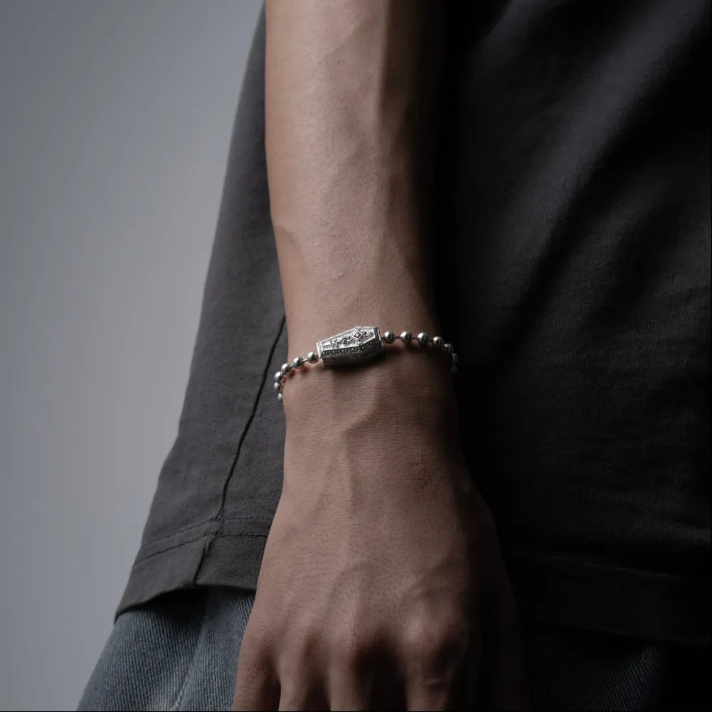 Customized Silver Vampire Coffin Ball Chain Bracelet Details 03