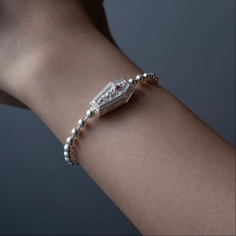Customized Silver Vampire Coffin Ball Chain Bracelet Details 04