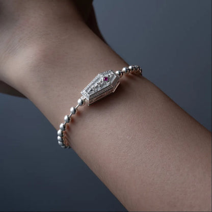 Customized Silver Vampire Coffin Ball Chain Bracelet Details 04