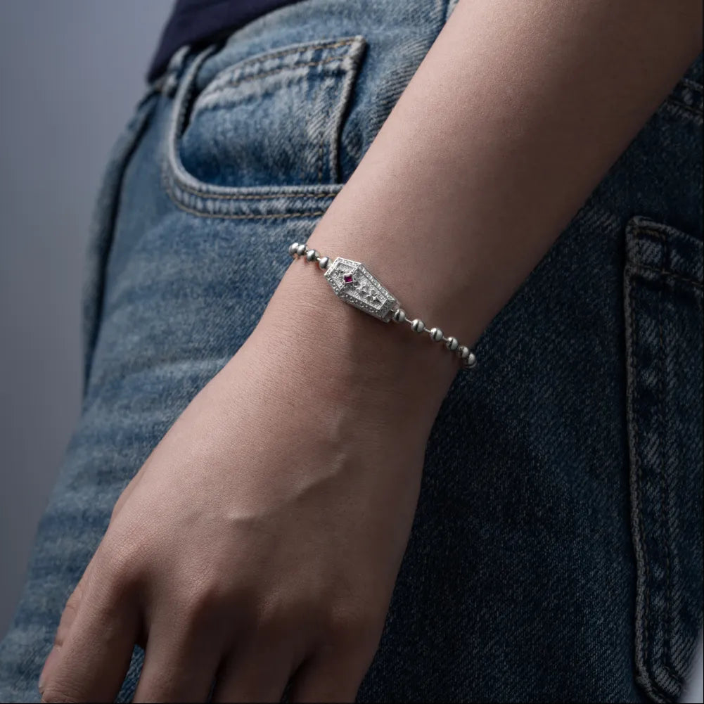 Customized Silver Vampire Coffin Ball Chain Bracelet Details 05
