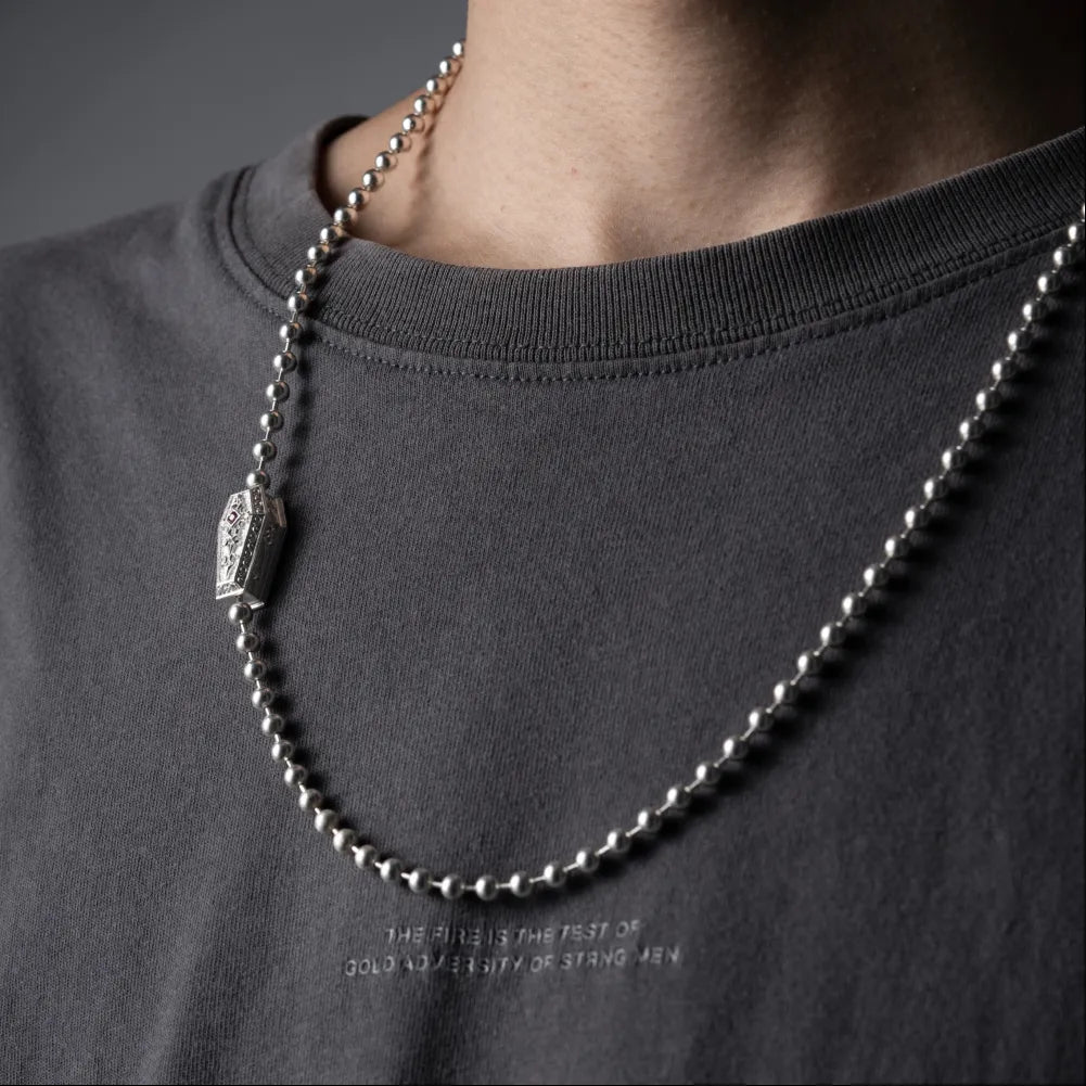 Customized Silver Vampire Coffin Ball Chain Necklace Details 02