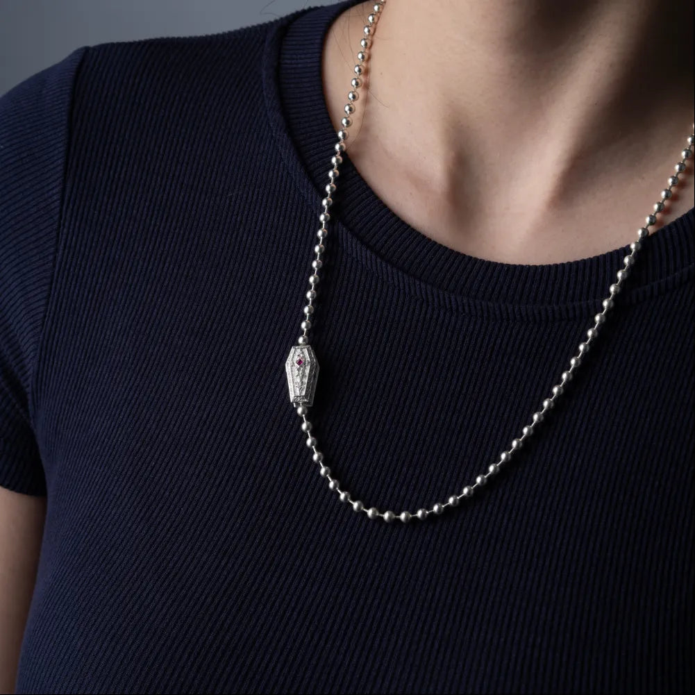 Customized Silver Vampire Coffin Ball Chain Necklace Details 03
