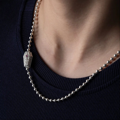 Customized Silver Vampire Coffin Ball Chain Necklace Details 04